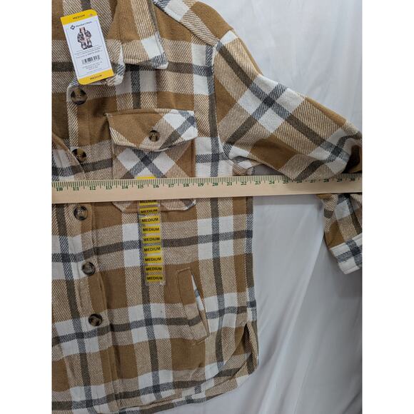 Member's Mark Plaid Shacket Medium Tan White Womens Layer Shirt Jacket Boxy Fit - Picture 8 of 11